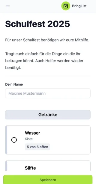 BringList show a list