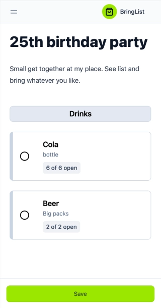 BringList show a list